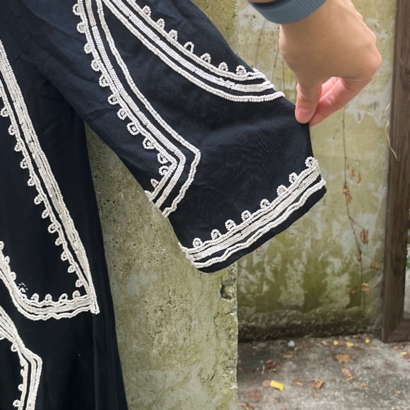 Zara Vintage Beaded Off Shoulder Tunic / Mini Dress, Black w/ White Beads, XS - Picture 4 of 12